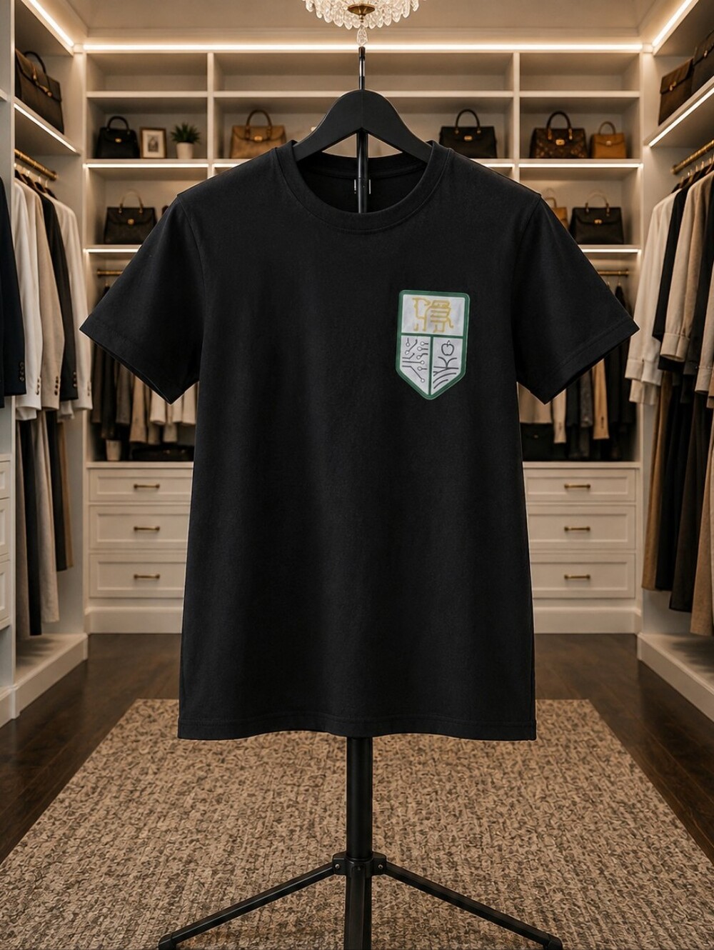 Black Men's Crewneck T-Shirt with Patch Logo